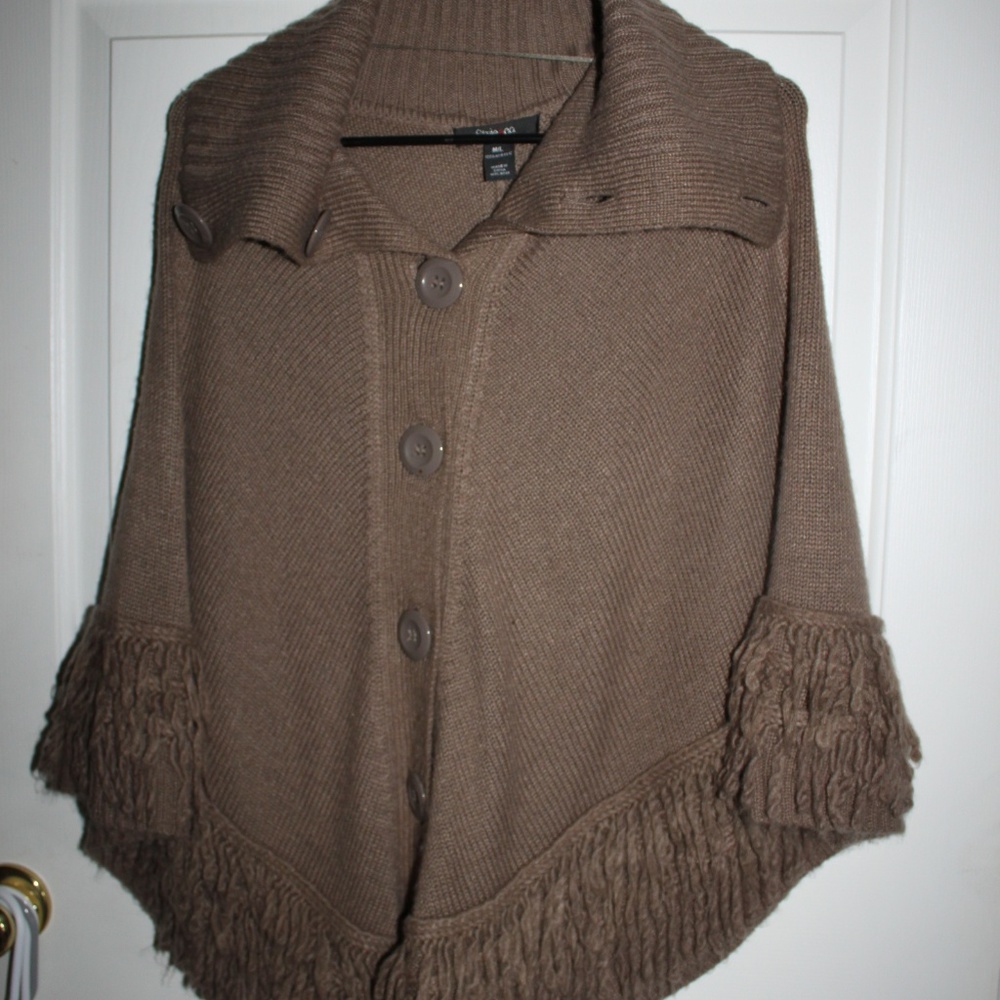 Brown Knit Poncho, with fringes